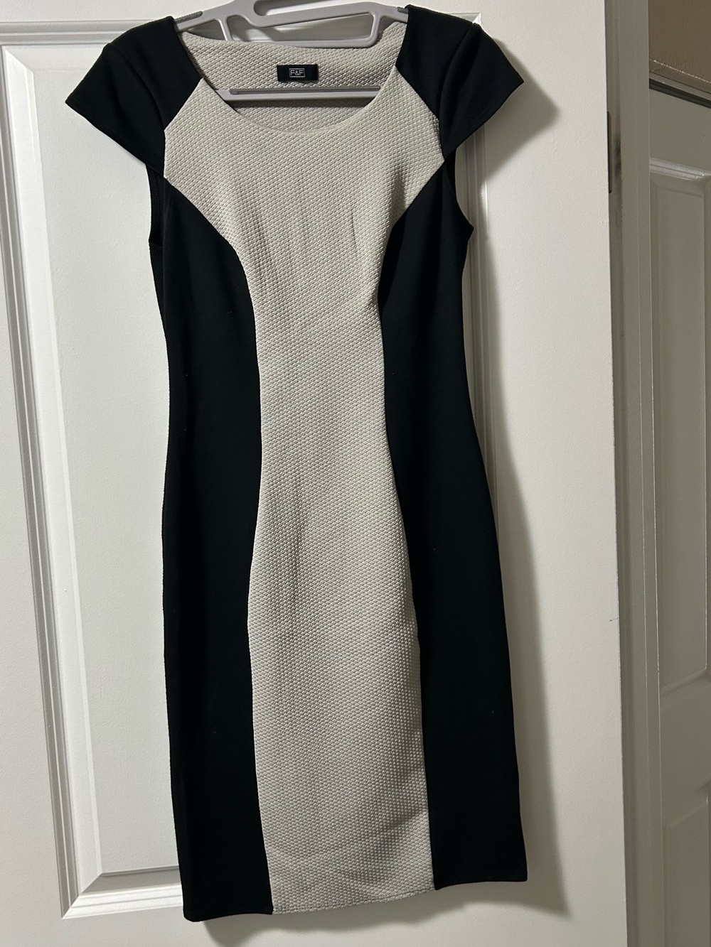 F&F Black and Cream Ponte Midi Sheath Dress